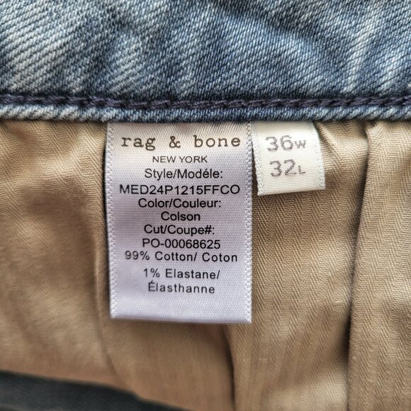 rag & bone Fit 3 Athletic Fit Jeans in Colson Wash Men's Size 36X32 - Picture 7 of 8